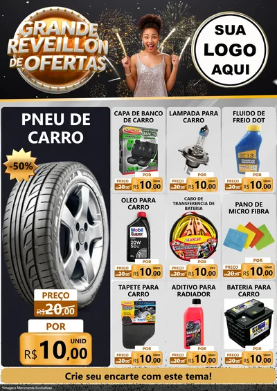 Modelo de Encarte para Encarte A4 Vertical com o tema Grande Réveillon de Ofertas para Auto peças