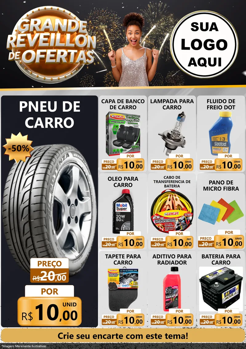 Modelo de Encarte para Encarte A4 Vertical com o tema Grande Réveillon de Ofertas para Auto peças