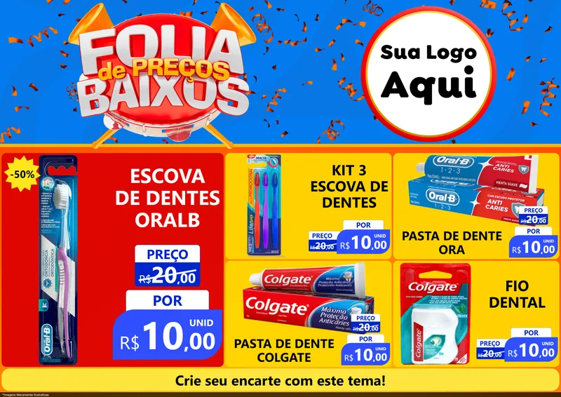 Modelo de Encarte para Encarte A4 Horizontal com o tema Folia de Preços Baixos para Higiene Pessoal