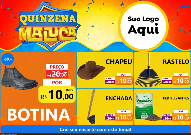 Modelo de Encarte para Encarte A4 Horizontal com o tema Quinzena Maluca para Agropecuária