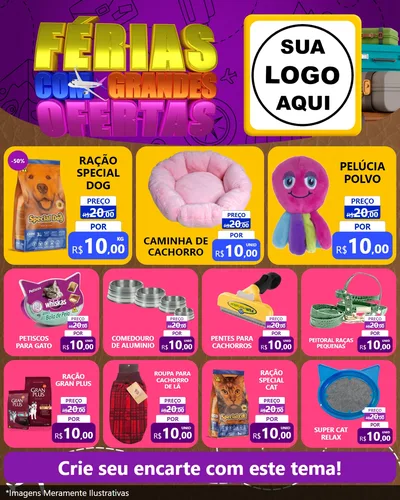 Modelo de Rede Social para Feed Instagram com o tema Férias com Grandes Ofertas para Pet Shop