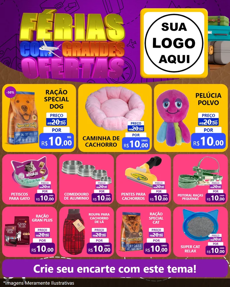 Modelo de Rede Social para Feed Instagram com o tema Férias com Grandes Ofertas para Pet Shop