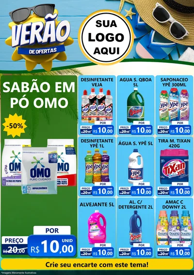 Modelo de Encarte para Encarte A4 Vertical com o tema Verão de Ofertas para Produtos de Limpeza