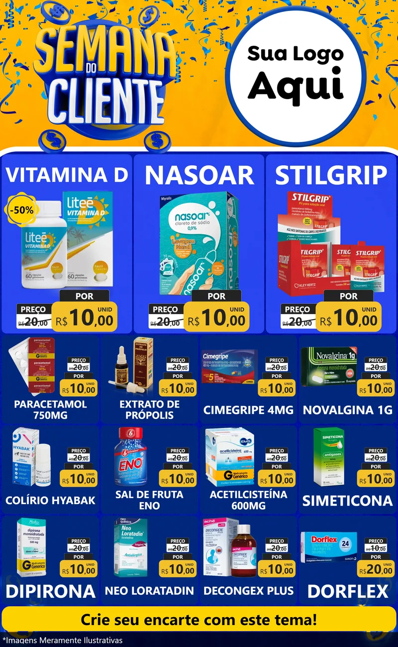 Modelo de Encarte para Encarte Grande com o tema Semana do Cliente para Farmácia