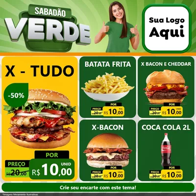 Modelo de Rede Social para Feed Facebook com o tema Sabadão Verde para Hamburgueria