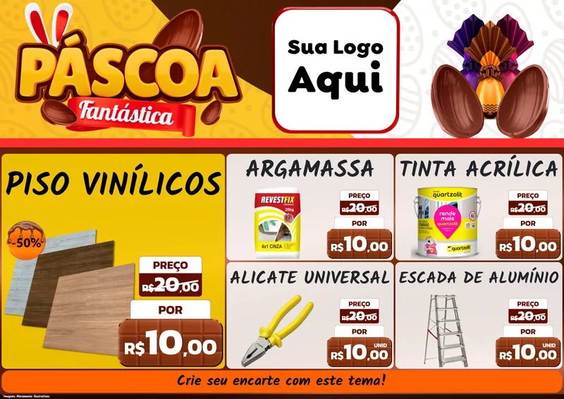 Modelo de Encarte para Encarte A4 Horizontal com o tema Páscoa Fantástica para Material para Construção
