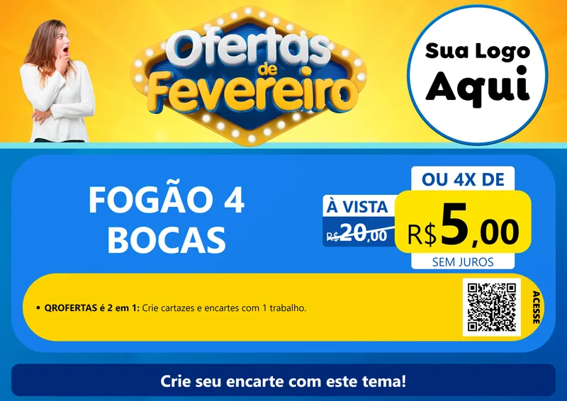 Modelo de Cartaz para Cartaz A4 Horizontal com o tema Ofertas de Fevereiro para Móveis e Eletro