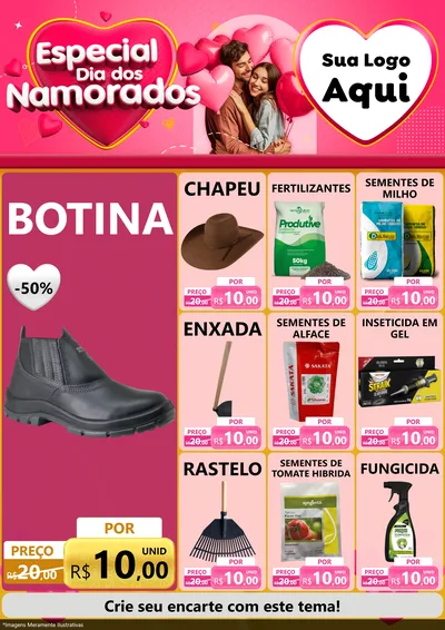 Modelo de Encarte para Encarte A4 Vertical com o tema Especial Dia dos Namorados para Agropecuária