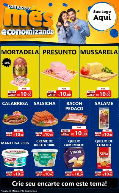 Modelo de Encarte para Encarte Grande com o tema Comece O Mês Economizando para Frios e Laticínios