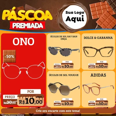 Modelo de Rede Social para Feed Facebook com o tema Páscoa Premiada para Óticas