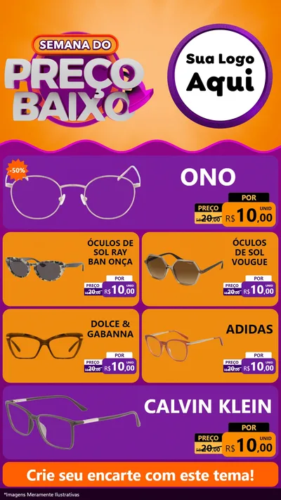 Modelo de TV para TV Vertical com o tema Semana do Preço Baixo para Óticas