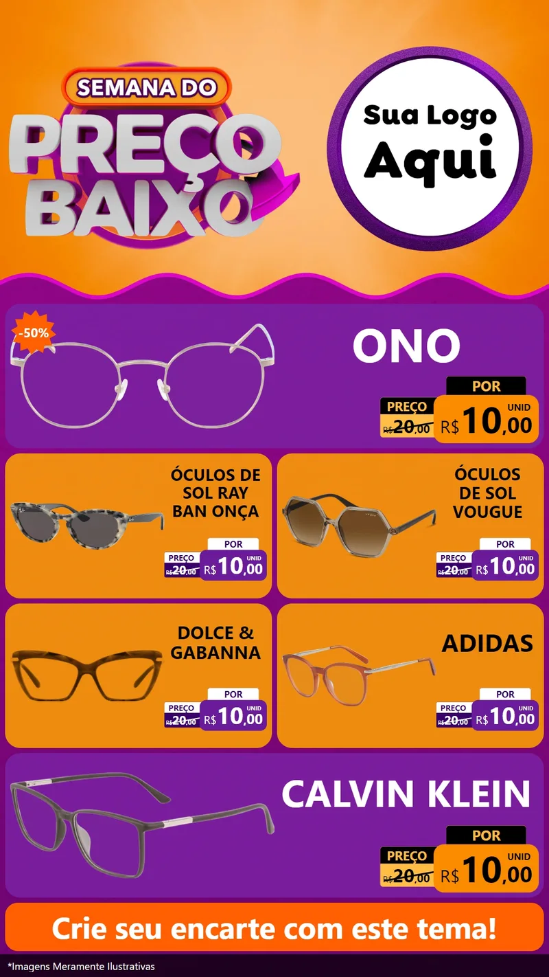 Modelo de TV para TV Vertical com o tema Semana do Preço Baixo para Óticas