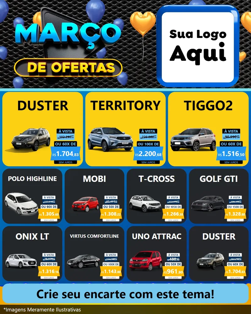 Modelo de Rede Social para Feed Instagram com o tema Março de Ofertas para Concessionaria de Carros