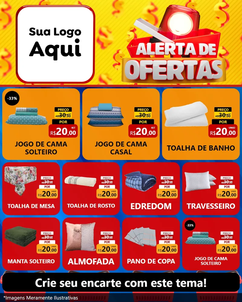 Modelo de Rede Social para Feed Instagram com o tema Alerta de Ofertas para Cama, Mesa e Banho