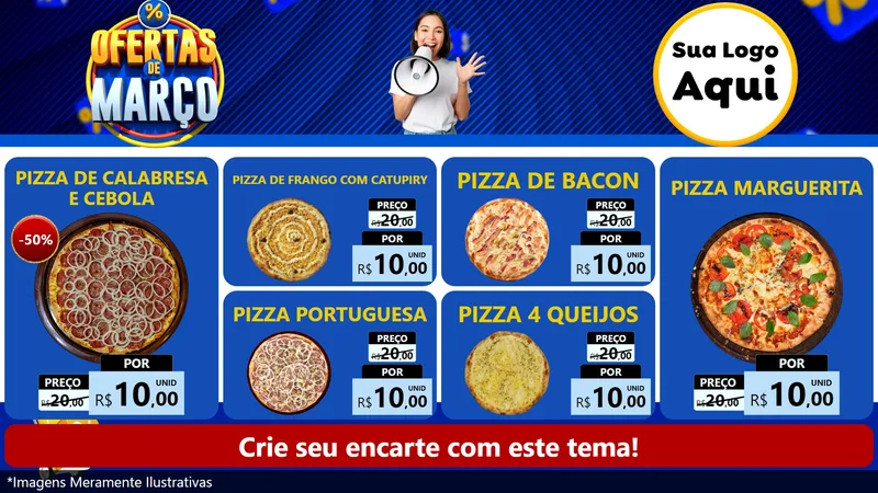 Modelo de TV para TV Horizontal com o tema Ofertas de Março para Pizzaria