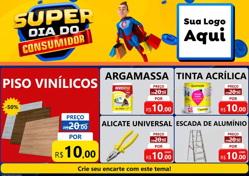 Modelo de Encarte para Encarte A4 Horizontal com o tema Super Dia do Consumidor para Material para Construção