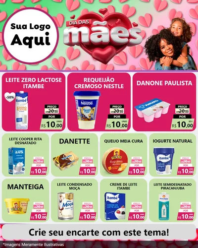 Modelo de Rede Social para Feed Instagram com o tema Dia das Mães para Frios e Laticínios
