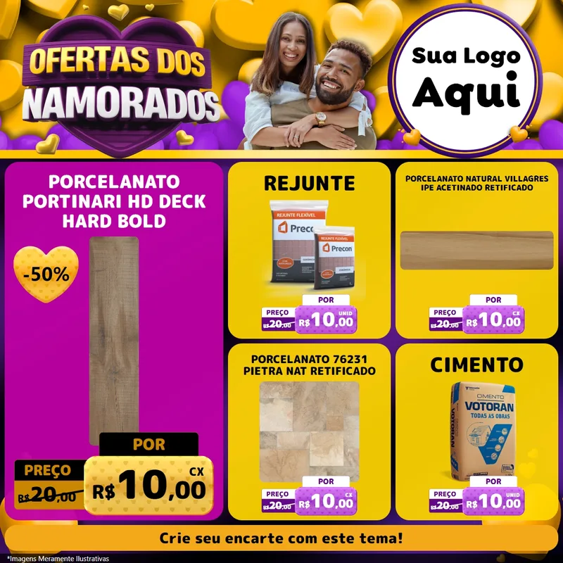 Modelo de Rede Social para Feed Facebook com o tema Oferta Dos Namorados para Pisos e revestimentos