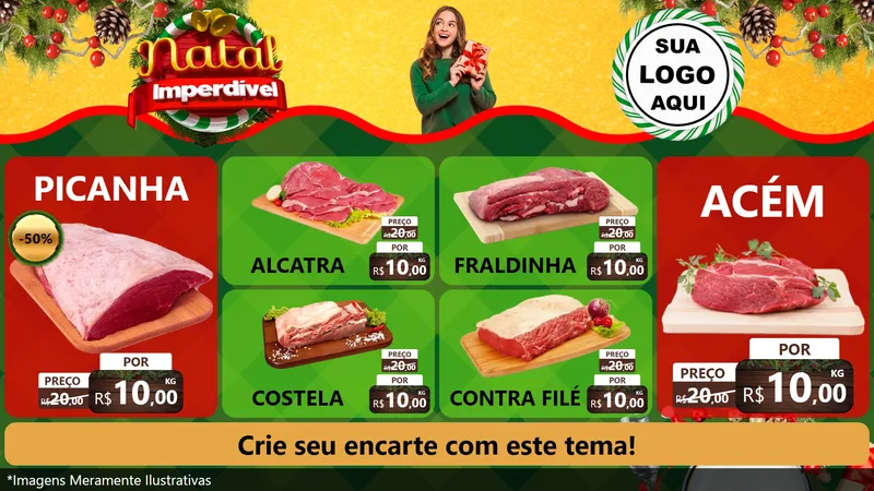 Modelo de TV para TV Horizontal com o tema Natal Imperdível para Açougue