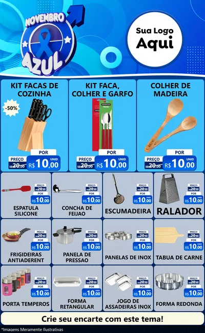 Modelo de Encarte para Encarte Grande com o tema Novembro Azul para Utilidades Domésticas