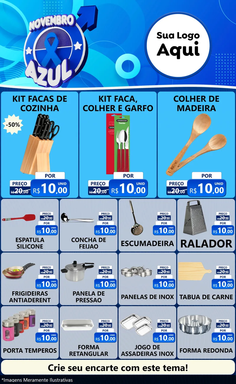 Modelo de Encarte para Encarte Grande com o tema Novembro Azul para Utilidades Domésticas