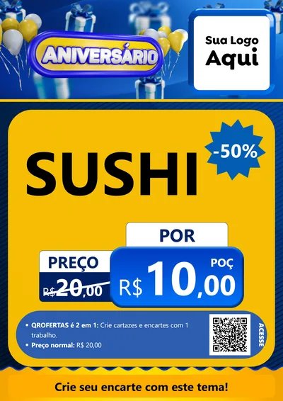 Modelo de Cartaz para Cartaz A4 Vertical com o tema Aniversário para Comida japonesa