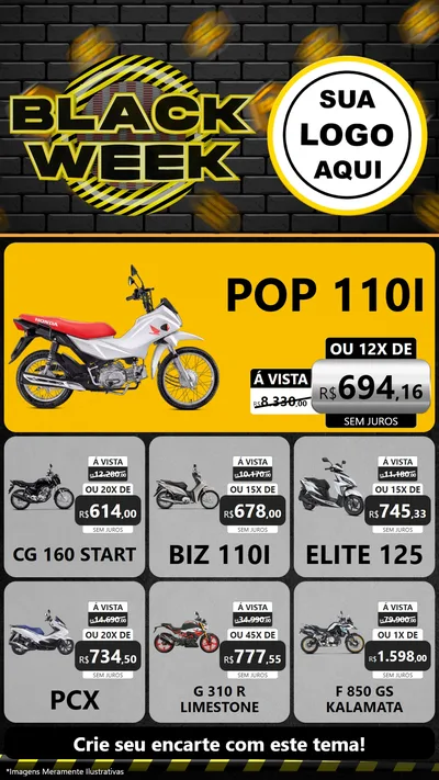 Modelo de Rede Social para Stories com o tema Black Week para Concessionaria de Motos
