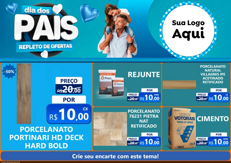 Modelo de Encarte para Encarte A4 Horizontal com o tema Dia Dos Pais Repleto de Ofertas para Pisos e revestimentos