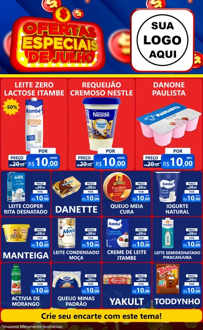 Modelo de Encarte para Encarte Grande com o tema Ofertas Especiais de Julho para Frios e Laticínios
