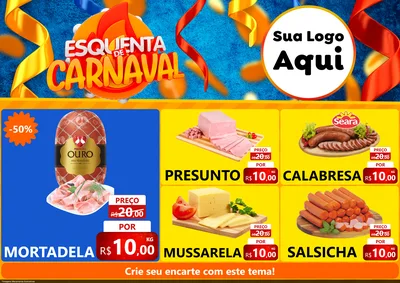 Modelo de Encarte para Encarte A4 Horizontal com o tema Esquenta de Carnaval para Frios e Laticínios