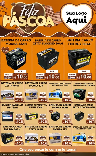 Modelo de Encarte para Encarte Grande com o tema Feliz Páscoa para Baterias Elétricas
