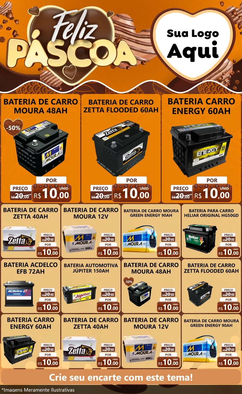 Modelo de Encarte para Encarte Grande com o tema Feliz Páscoa para Baterias Elétricas