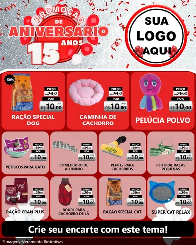 Modelo de Rede Social para Feed Instagram com o tema Promoção de Aniversário - 15 Anos para Pet Shop