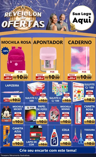 Modelo de Encarte para Encarte Grande com o tema Réveillon de Ofertas para Papelaria