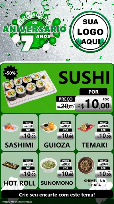 Modelo de Rede Social para Stories com o tema Promoção de Aniversário - 7 Anos para Comida japonesa