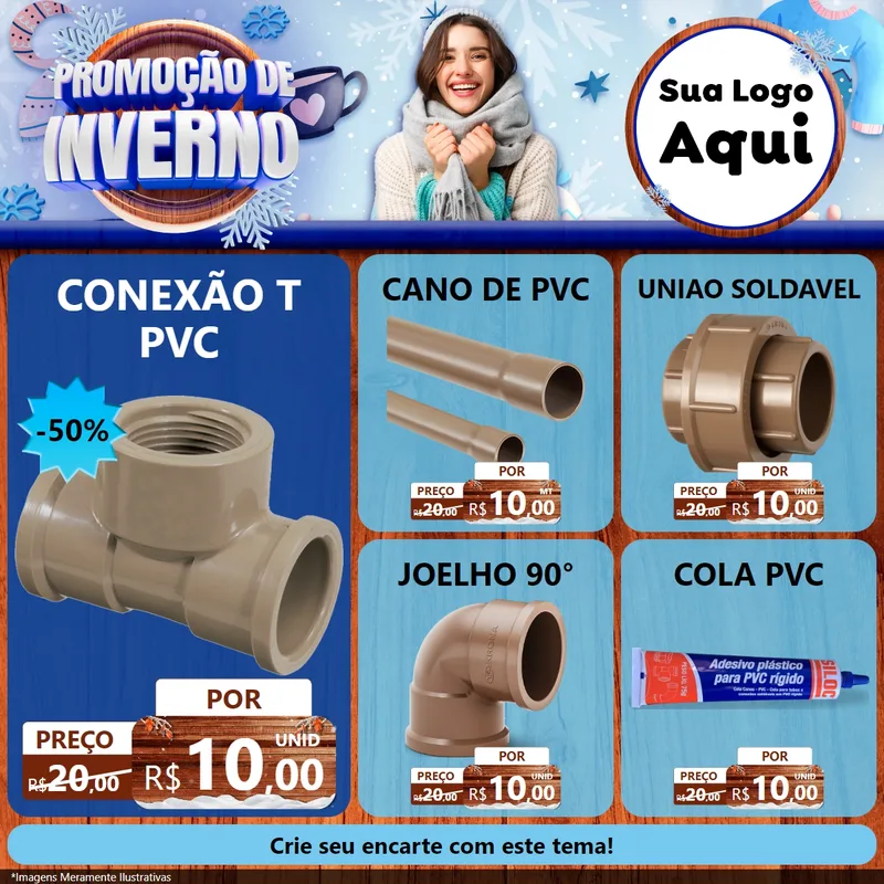 Modelo de Rede Social para Feed Facebook com o tema Promoção de Inverno para Tubos e conexões