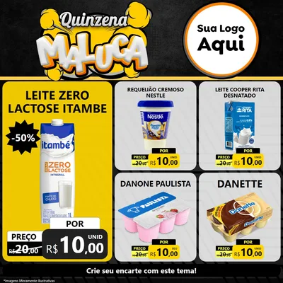 Modelo de Rede Social para Feed Facebook com o tema Quinzena Maluca para Frios e Laticínios