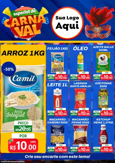 Modelo de Encarte para Encarte A4 Vertical com o tema Especial de Carnaval para Supermercado