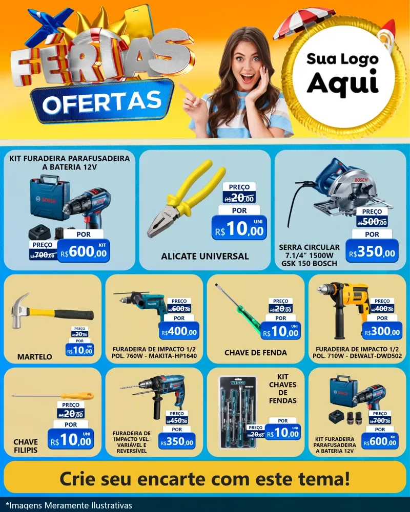 Modelo de Rede Social para Feed Instagram com o tema Ofertas - Férias para Maquinas e Ferramentas