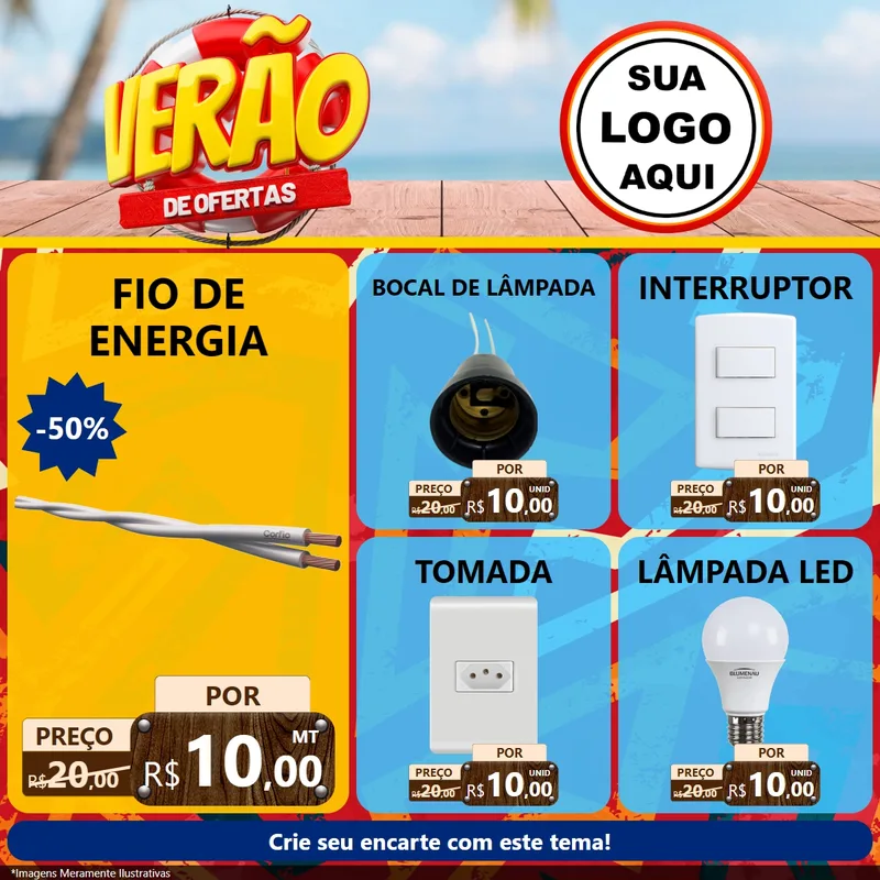 Modelo de Rede Social para Feed Facebook com o tema Verão de Ofertas para Materiais Elétricos