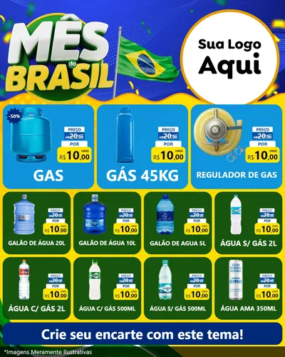Modelo de Rede Social para Feed Instagram com o tema Mês do Brasil para Água e gás