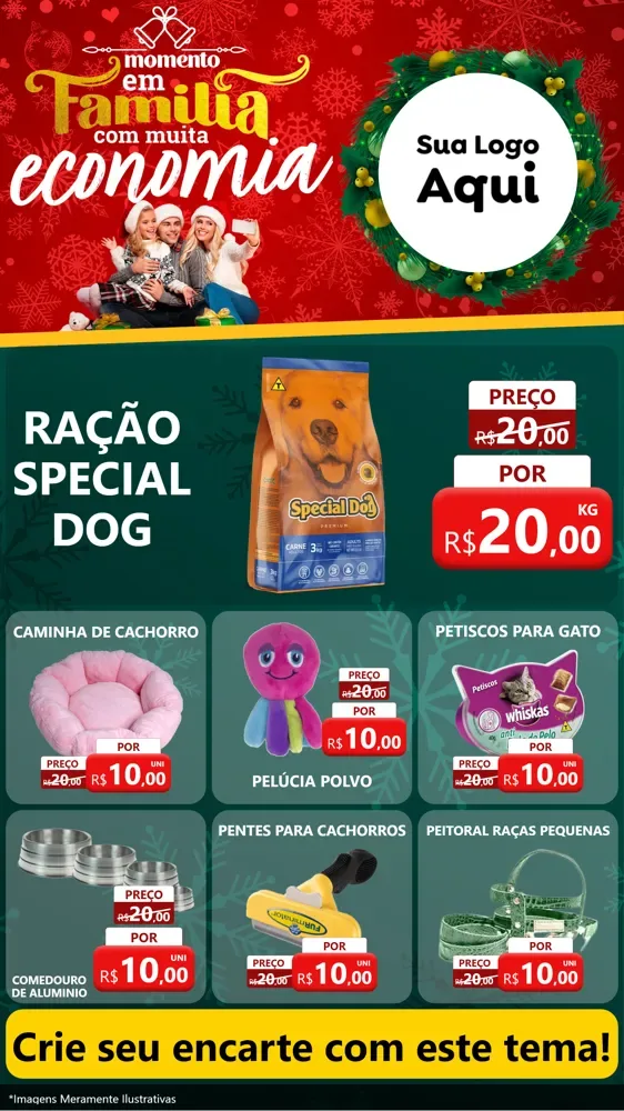 Modelo de Rede Social para Stories com o tema Momento em Família (Natal) para Pet Shop