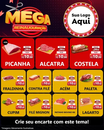 Modelo de Rede Social para Feed Instagram com o tema Mega Reinauguração para Açougue