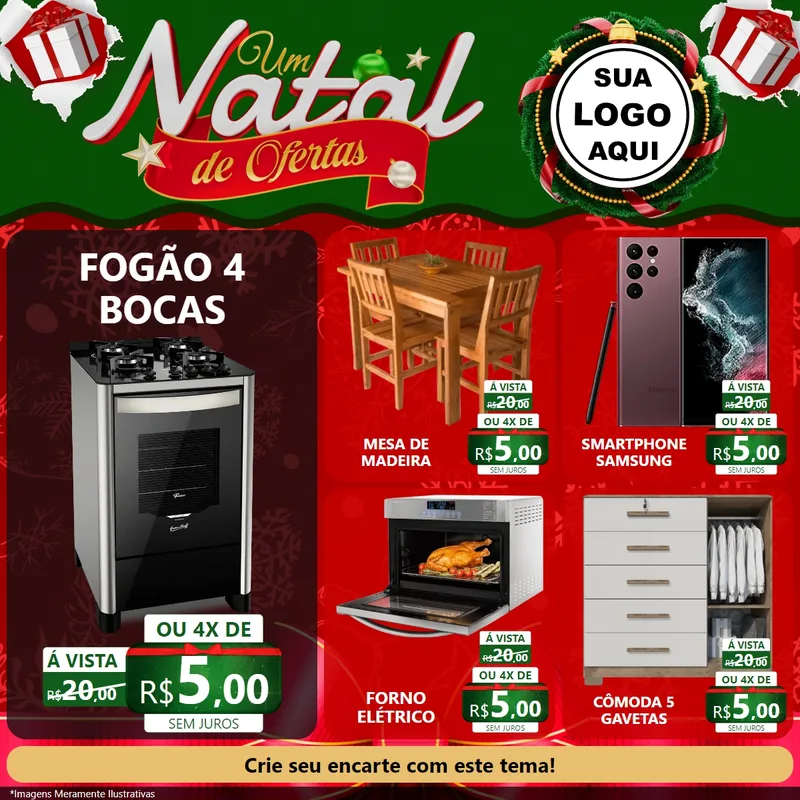 Modelo de Rede Social para Feed Facebook com o tema Um Natal de Ofertas para Móveis e Eletro