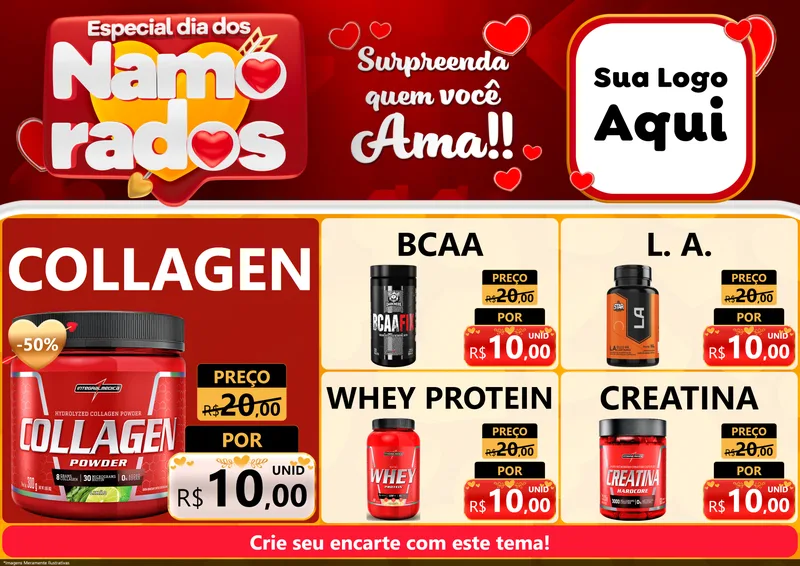 Modelo de Encarte para Encarte A4 Horizontal com o tema Especial Dia dos Namorados para Suplementos alimentares