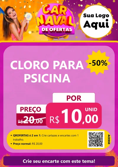 Modelo de Cartaz para Cartaz A4 Vertical com o tema Carnaval de Ofertas para Produtos para Piscina