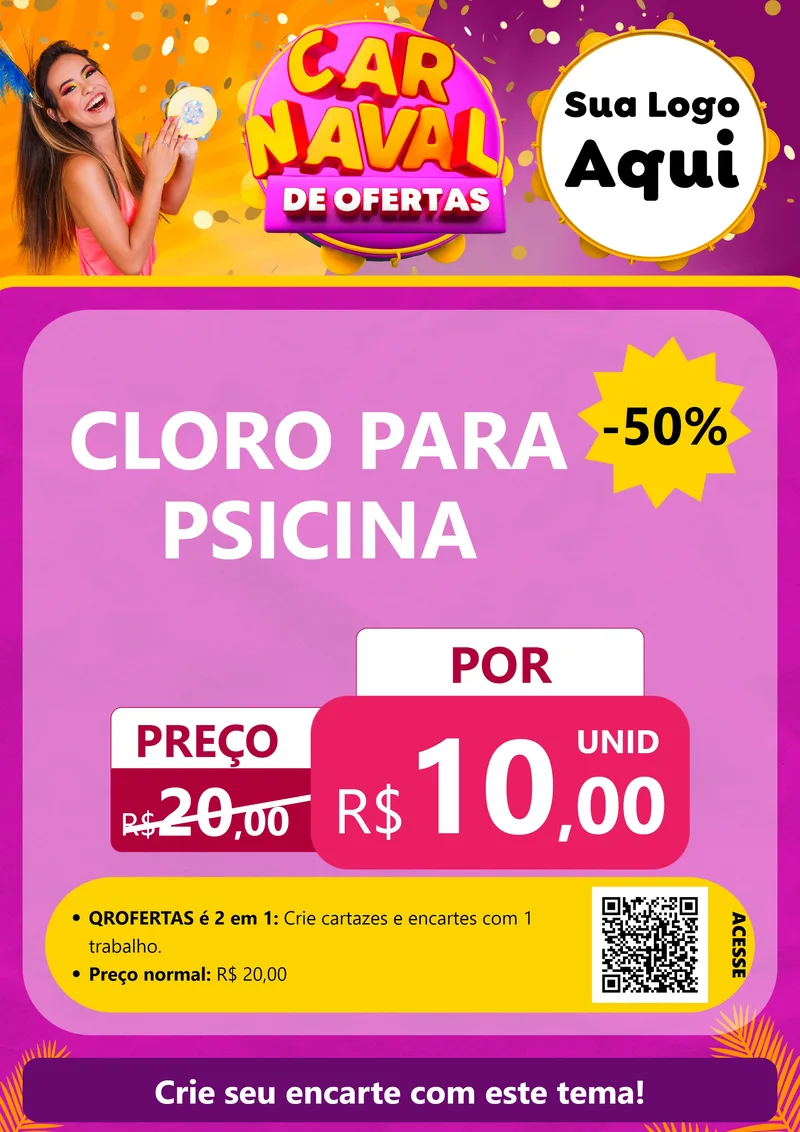 Modelo de Cartaz para Cartaz A4 Vertical com o tema Carnaval de Ofertas para Produtos para Piscina