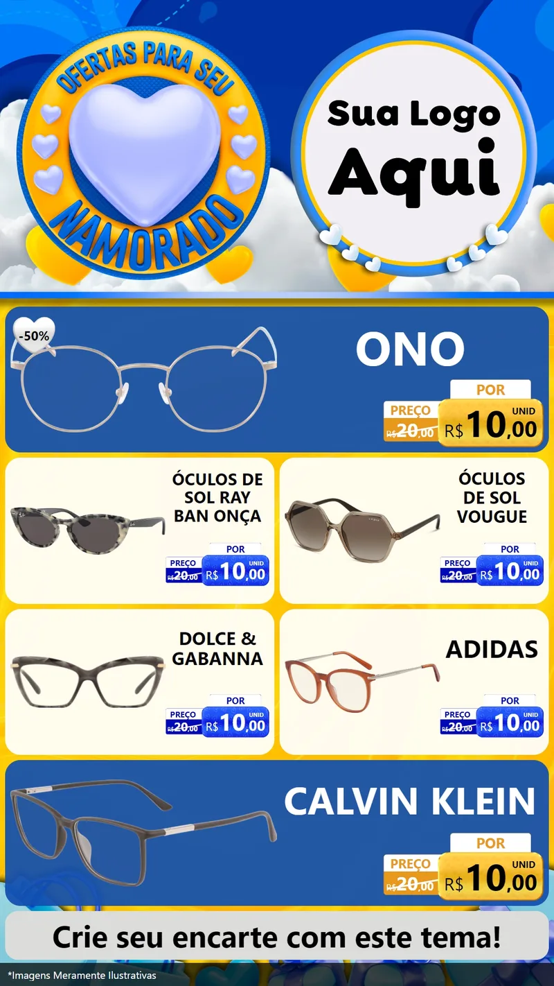 Modelo de TV para TV Vertical com o tema Ofertas Para Seu Namorado para Óticas
