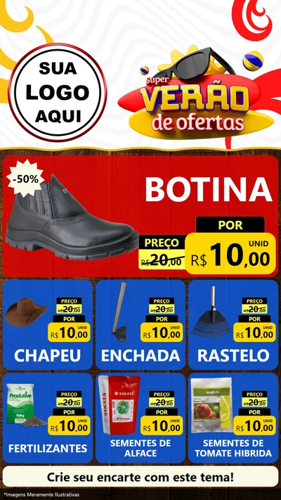 Modelo de Rede Social para Stories com o tema Super Verão de Ofertas para Agropecuária