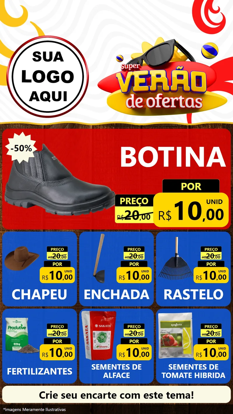 Modelo de Rede Social para Stories com o tema Super Verão de Ofertas para Agropecuária